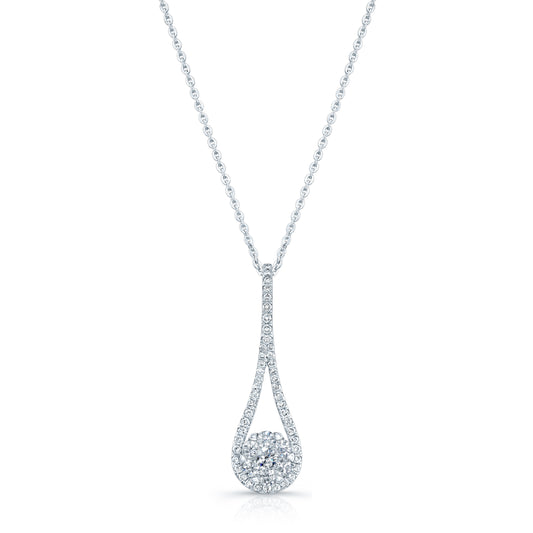 Diamond Elongated Tear Drop Pendant In 14k White Gold