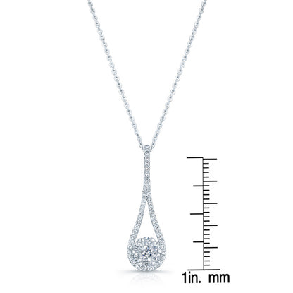 Diamond Elongated Tear Drop Pendant In 14k White Gold