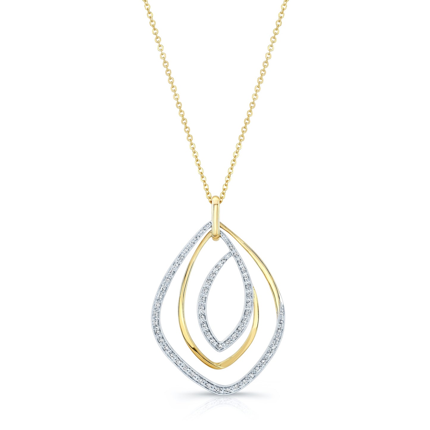 Diamond Overlapping Multi-loop Two Tone Pendant in 14k Gold 1/3ctw, 16-18 Inch Adjustable Cable Chain