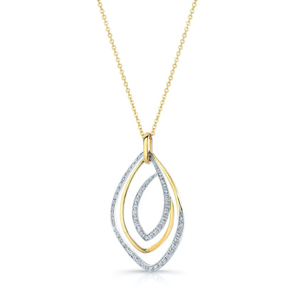 Diamond Overlapping Multi-loop Two Tone Pendant in 14k Gold 1/3ctw, 16-18 Inch Adjustable Cable Chain