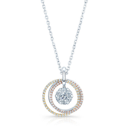 Diamond Three-circle Pendant In 14k Multi-color Gold