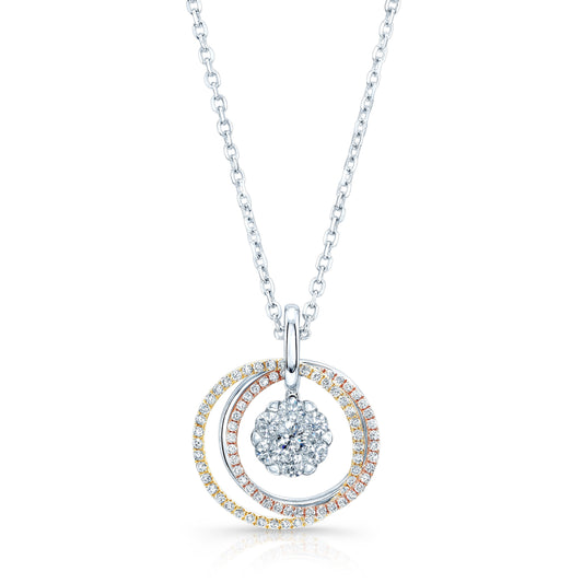 Diamond Three-circle Pendant In 14k Multi-color Gold