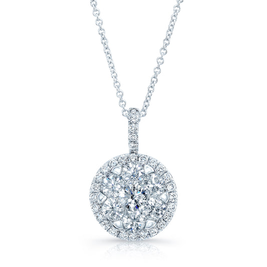 Diamond Pave Halo Pendant In 14k White Gold 1.80ctw