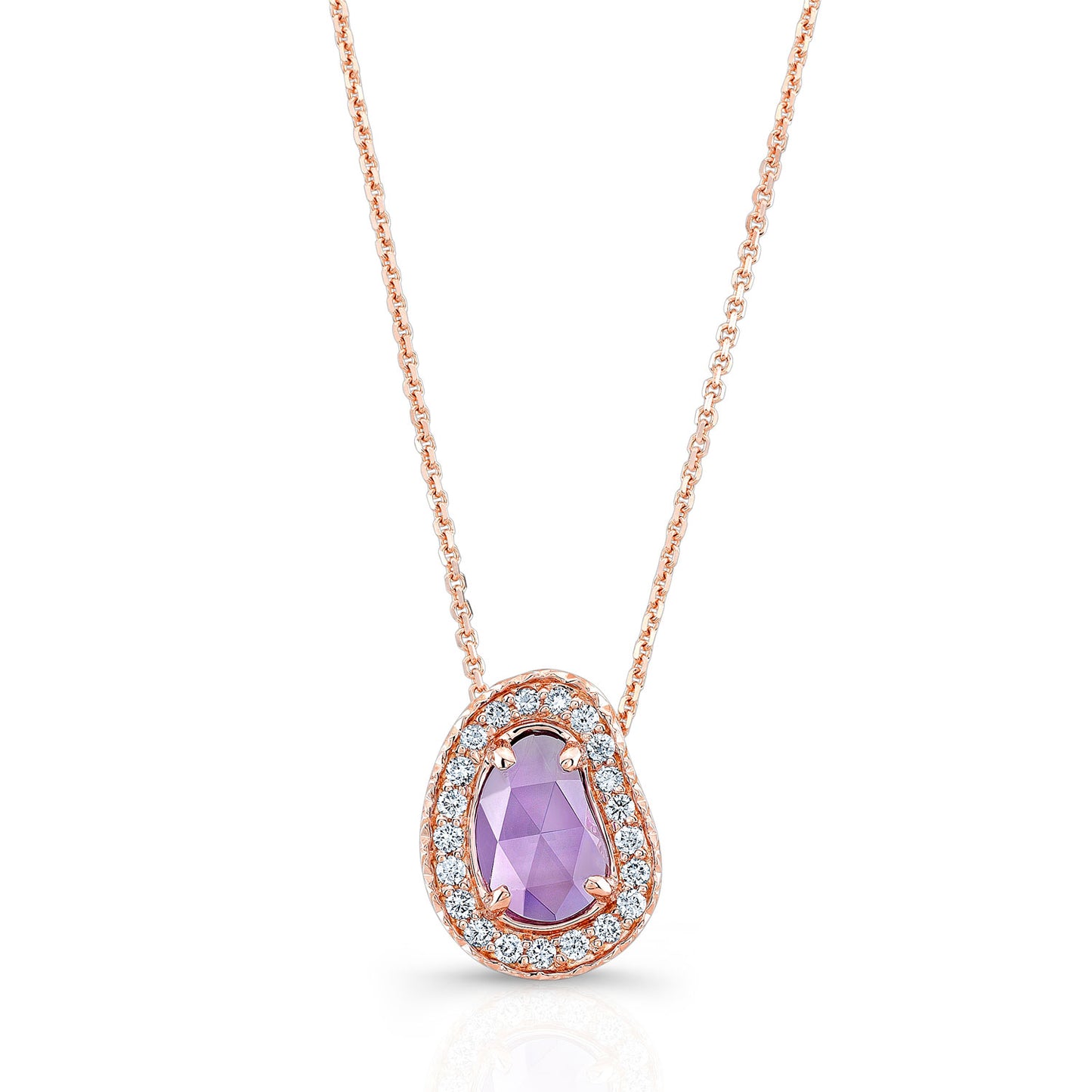 Amethyst And Diamond Fancy Cut Checkerboard Pendant In 14k Rose Gold