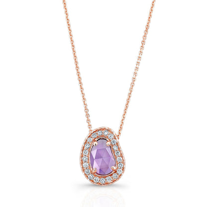 Amethyst And Diamond Fancy Cut Checkerboard Pendant In 14k Rose Gold