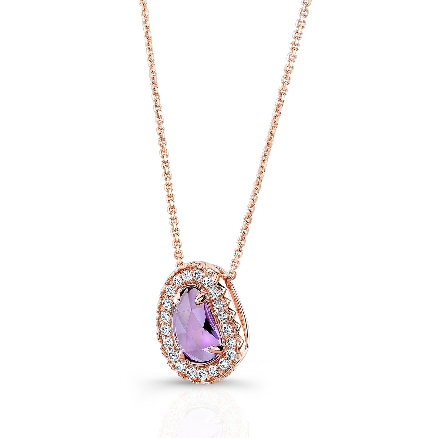Amethyst And Diamond Fancy Cut Checkerboard Pendant In 14k Rose Gold