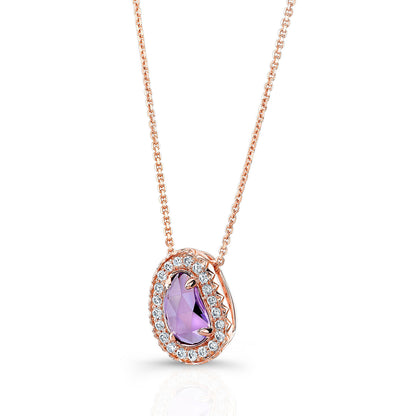 Amethyst And Diamond Fancy Cut Checkerboard Pendant In 14k Rose Gold