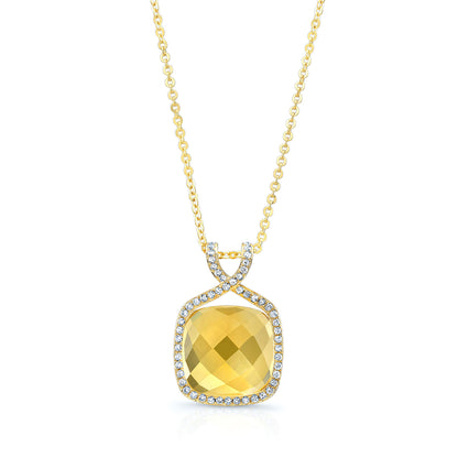 Citrine Cushion And Diamond Pendant In 14k Yellow Gold (1/4 Ct. Tw.)