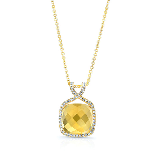 Citrine Cushion And Diamond Pendant In 14k Yellow Gold (1/4 Ct. Tw.)