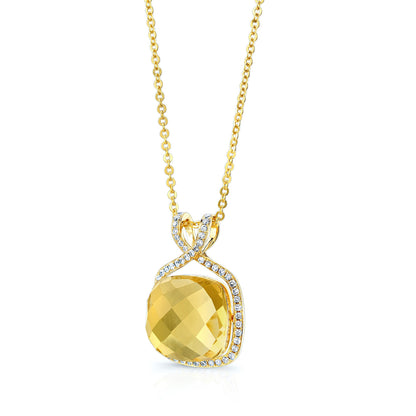 Citrine Cushion And Diamond Pendant In 14k Yellow Gold (1/4 Ct. Tw.)