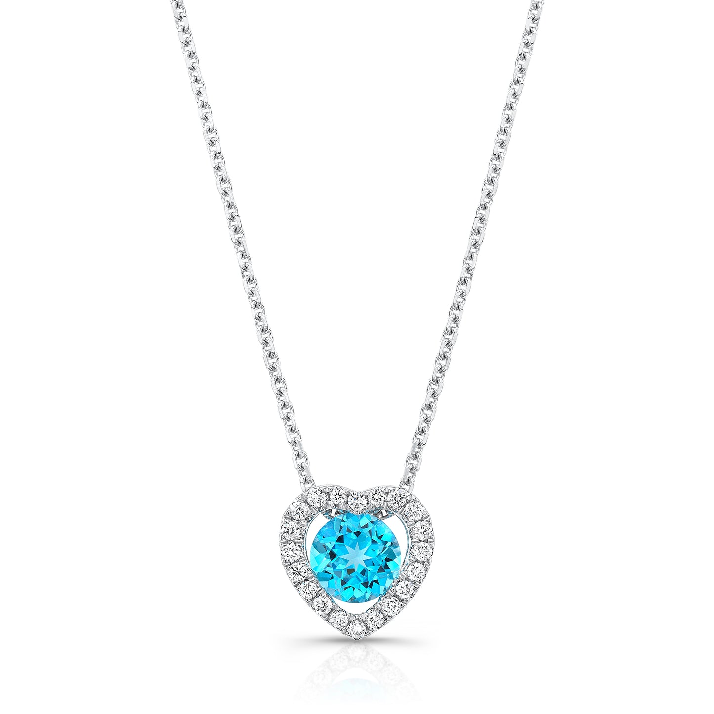 Blue Topaz Diamond Heart Frame Pendant In 14k White Gold (17-in Curb Chain)