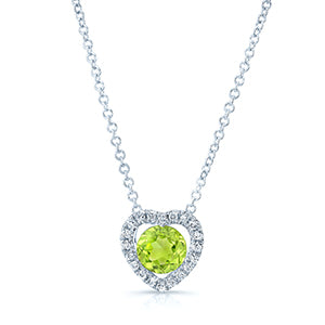 Peridot Diamond Heart Frame Pendant In 14k White Gold (17-in Baby Cable Chain)