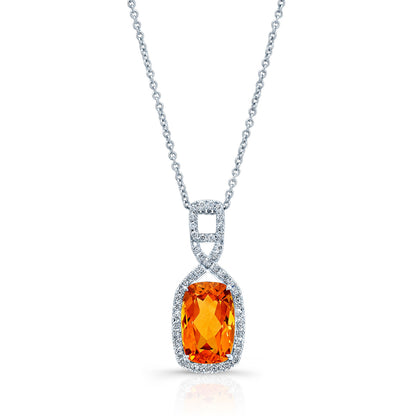 Citrine Elongated Cushion And Diamond Buckle-style Bail Pendant In 14k White Gold (12x8mm)