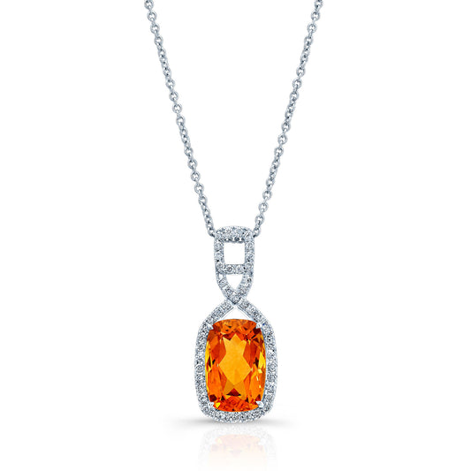 Citrine Elongated Cushion And Diamond Buckle-style Bail Pendant In 14k White Gold (12x8mm)