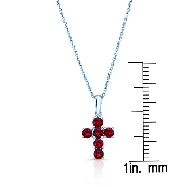 Rhodolite Garnet And Diamond Prong-set Cross Pendant In 14k White Gold