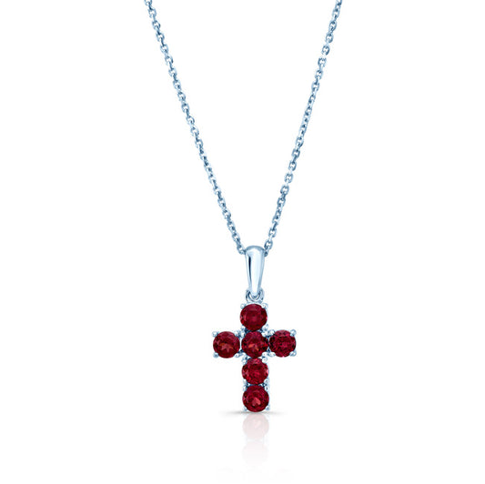 Rhodolite Garnet And Diamond Prong-set Cross Pendant In 14k White Gold