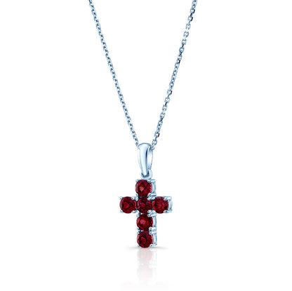 Rhodolite Garnet And Diamond Prong-set Cross Pendant In 14k White Gold