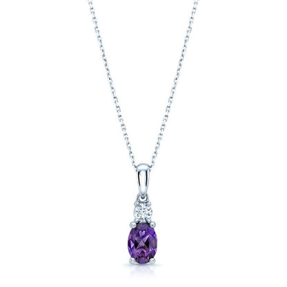 Amethyst Oval And Diamond Pendant In 14k Gold (7x5 Mm)