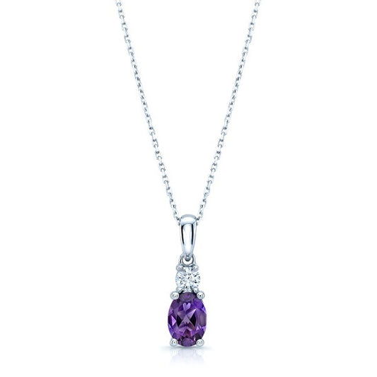Amethyst Oval And Diamond Pendant In 14k Gold (7x5 Mm)