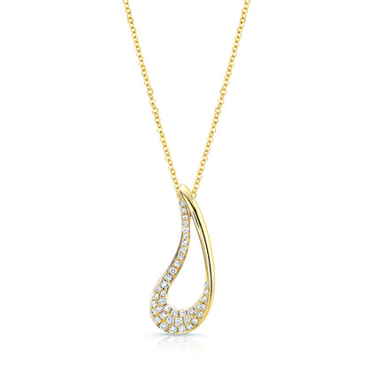 Diamond Pave Curved Open Tear Drop Pendant In 18k Yellow Gold (18-inch)