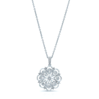Diamond Floral Pendant In 14k White Gold 1/7ctw, 18in Rolo Chain