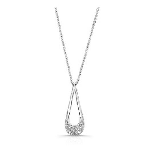 Diamond Pave Open Teardrop Pendant in 14K White Gold 1/3ctw, 18in Rolo Chain | Carl K. Gumpert