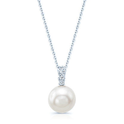 White Cultured Akoya Pearl And Diamond Pendant In 14k White Gold