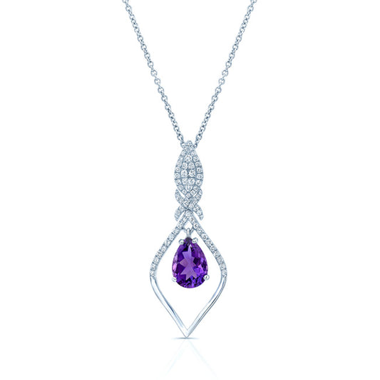 Amethyst And Diamond Studded Kite Pendant In 14k White Gold