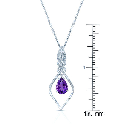 Amethyst And Diamond Studded Kite Pendant In 14k White Gold