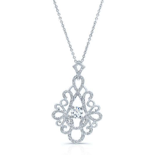 Diamond Chandelier Pendant With 0.50ct Round Center In 14k White Gold