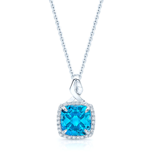 Swiss Blue Topaz & Diamond In 14k White Gold