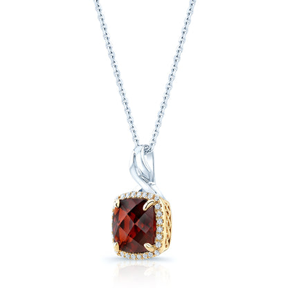 Garnet & Diamond Pendant In14k White & Yellow Gold