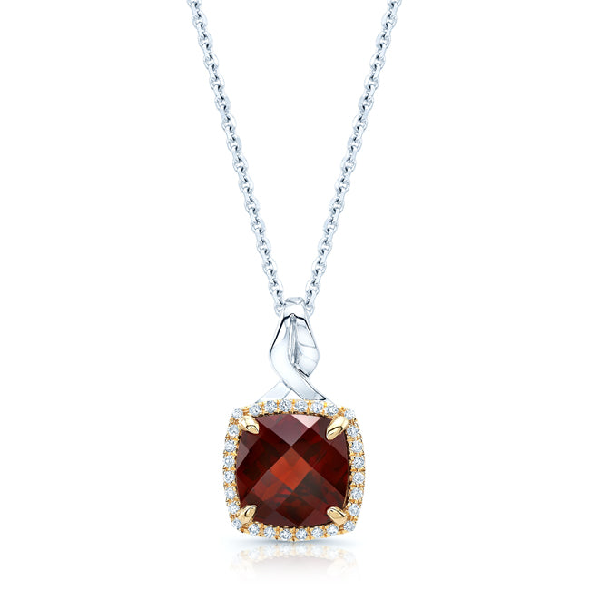 Garnet & Diamond Pendant In14k White & Yellow Gold
