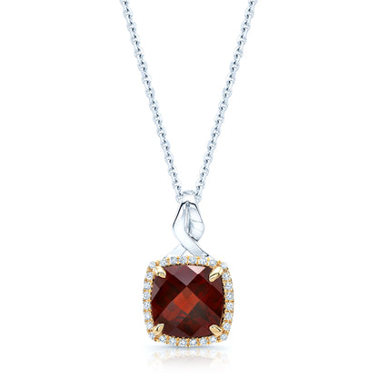 Garnet & Diamond Pendant In14k White & Yellow Gold
