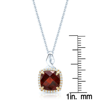 Garnet & Diamond Pendant In14k White & Yellow Gold