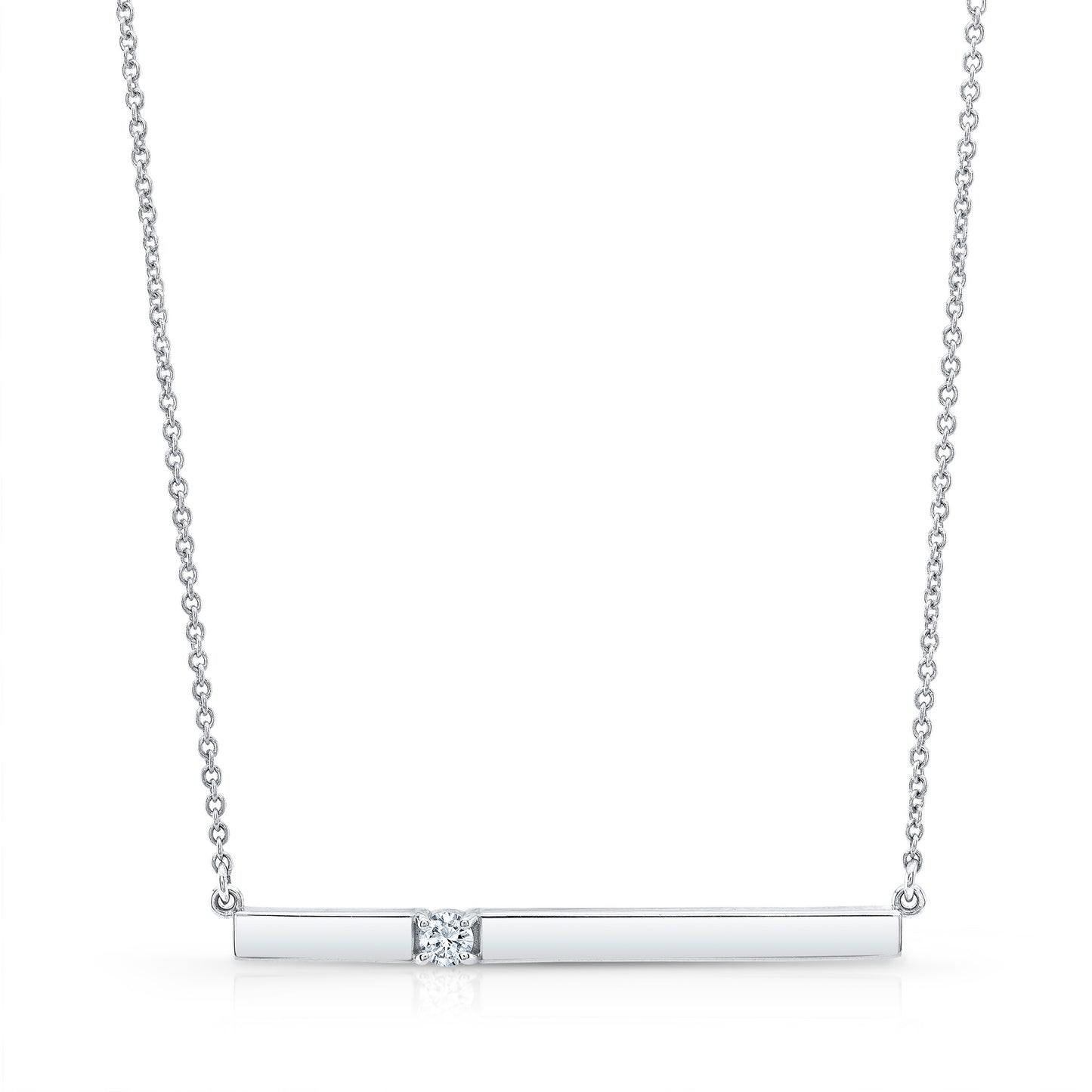 Diamond Bar Necklace In 14k White Gold 1/10ctw, 17 Inch Chain