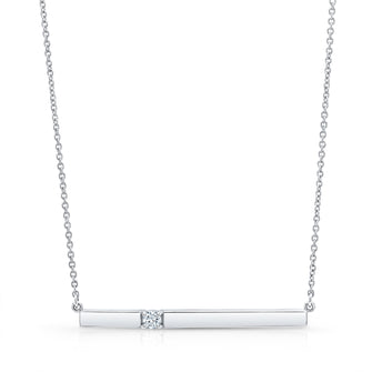 Diamond Bar Necklace In 14k White Gold 1/10ctw, 17 Inch Chain