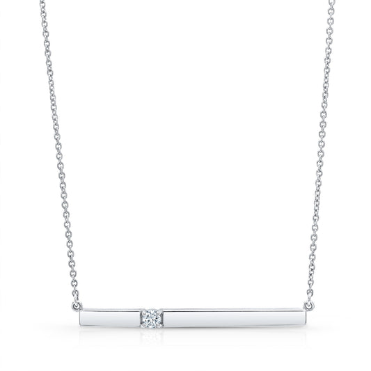 Diamond Bar Necklace In 14k White Gold 1/10ctw, 17 Inch Chain