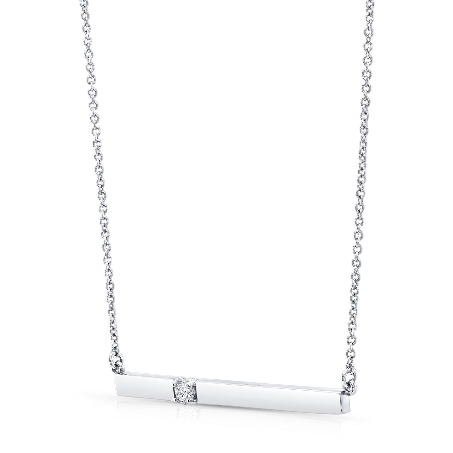 Diamond Bar Necklace In 14k White Gold 1/10ctw, 17 Inch Chain