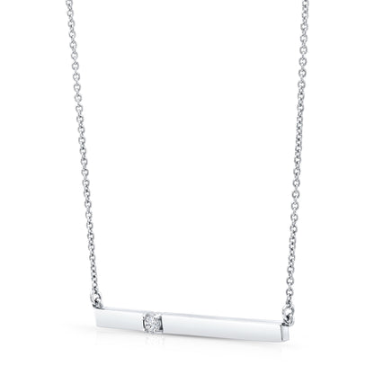 Diamond Bar Necklace In 14k White Gold 1/10ctw, 17 Inch Chain