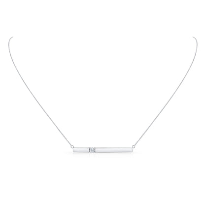 Diamond Bar Necklace In 14k White Gold 1/10ctw, 17 Inch Chain