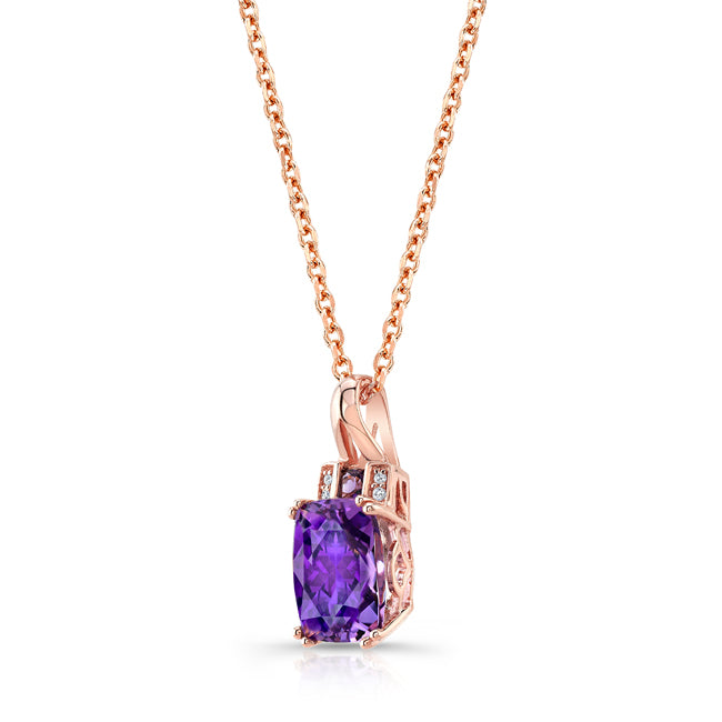 Cushion Amethyst And Pave Diamond Pendant In 14k Rose Gold (9x7mm)