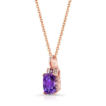 Cushion Amethyst And Pave Diamond Pendant In 14k Rose Gold (9x7mm)