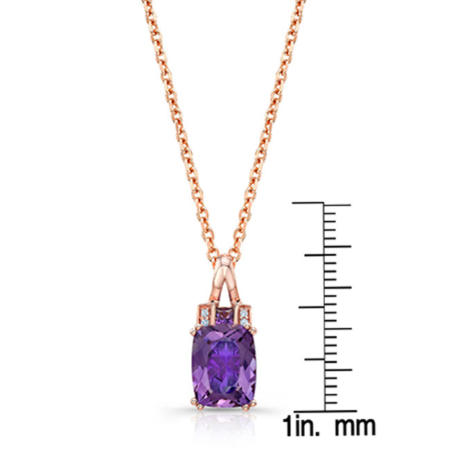 Cushion Amethyst And Pave Diamond Pendant In 14k Rose Gold (9x7mm)