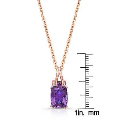Cushion Amethyst And Pave Diamond Pendant In 14k Rose Gold (9x7mm)