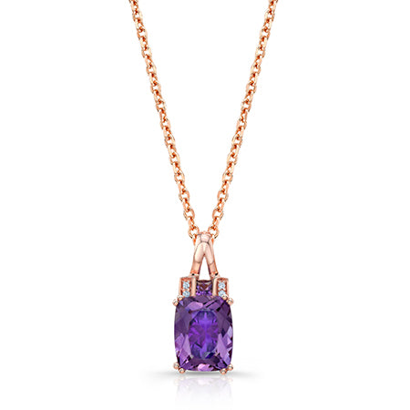 Cushion Amethyst And Pave Diamond Pendant In 14k Rose Gold (9x7mm)