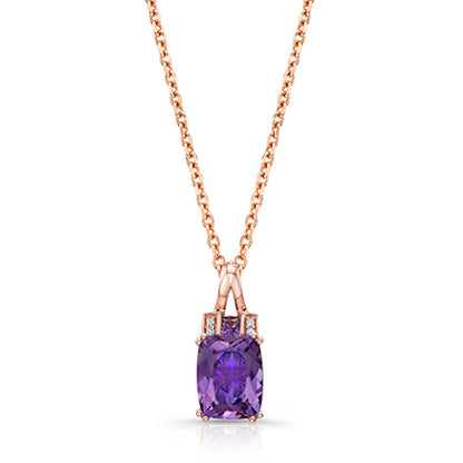Cushion Amethyst And Pave Diamond Pendant In 14k Rose Gold (9x7mm)