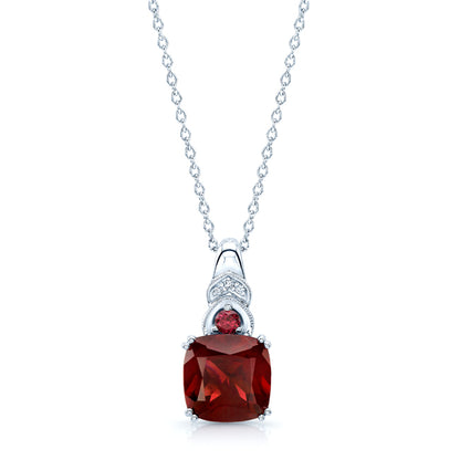 Rhodolite Garnet & Diamond Pendant In 14k White Gold