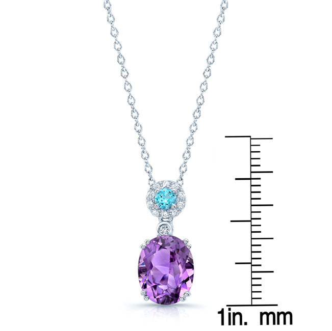 Amethyst, Swiss Blue Topaz And Diamond Earrings In 14k White Gold (9x7mm)