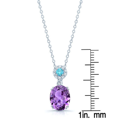 Amethyst, Swiss Blue Topaz And Diamond Earrings In 14k White Gold (9x7mm)